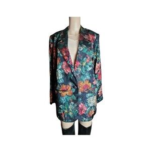 Kelly Stevens Womens Blazer Jacket Vintage Lapel Notch Floral Multicolor Medium